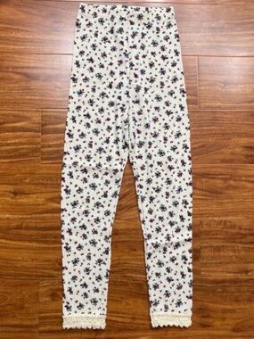 Vintage Great Escape Girls Cream Wine Floral Leggings Size 10/12 Cottagecore